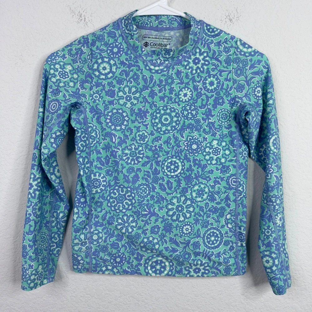 Coolibar Rashguard Shirt Youth M Floral UPF 50+ Swim‎ Activewear Beach Vacation